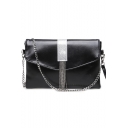 Fashion Plain Tape Patched Tassel Embellishment Black Leather Crossbody Clutch Handbag 28*3*17 CM