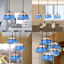 2/3/5 Lights Lattice Dome Suspension Light Nautical Style Glass Pendant Light in Blue for Hotel
