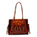 New Trendy Letter LOVE Printed Brown Transparent Shoulder Tote Bag for Women 38*29*13 CM