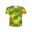 Summer Popular Pineapple Printed Round Neck Short Sleeve Yellow T-Shirt