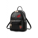 Trendy Red Lip Badge Letter SUPER STAR Embroidery Pattern School Bag Backpack 24*13*27 CM
