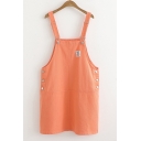 Summer Simple Letter Patched Solid Color Mini Denim Overall Dress for Girls