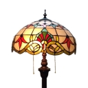 Living Room Dome Floor Lamp Stained Glass 2 Lights Tiffany Victorian Standing Light in Beige