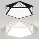 Hollow Pentagon Bedroom Ceiling Lamp Acrylic Contemporary Warm/White Lighting LED Flush Ceiling Light in Black/White
