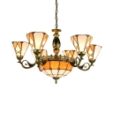 Tiffany Style Rustic Yellow Chandelier Cone Dome 9 Lights Art Glass Suspension Light for Villa