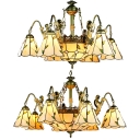 Rustic Cone Dome Chandelier with Mermaid 9/11 Lights Glass Pendant Lamps in Beige for Living Room