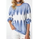 Blue Tie Dye Round Neck Long Sleeve Sweatshirt