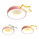 Cute Round LED Flush Light with Bow/Cloud/Crown Acrylic Stepless Dimming Ceiling Light in Warm for Girl Bedroom
