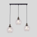 Antique Style Black Suspension Light Orb Shade 3 Lights Clear Glass Hanging Light for Kitchen