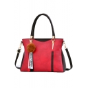 Stylish Colorblock Letter Ribbon Plush Ball Embellishment Laptop Tote Shoulder Handbag 33*13*25 CM