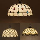 Glass Lattice Bowl Pendant Light with Beads Cafe 16 Inch Antique Style Pendant Lamp with Pull Chain