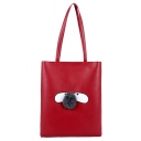Cute Cartoon Pattern Plush Ball Embellishment PU Leather School Shoulder Bag 29*36*2 CM