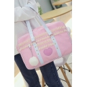 Fashion Heart Pattern Plush Ball Lace Embellishment Large Capacity Pink Shoulder Tote Handbag 40*11*27 CM