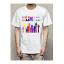 Pride Month Rainbow Pattern Round Neck Short Sleeve Casual Loose White T-Shirt