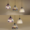 Restaurant Domed Shade Hanging Light Handmade Stained Glass 3 Heads Tiffany Vintage Island Light