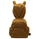 Designer Plain hooded Patched Plush School Bag Backpack with Side Pocket 27*35*14 CM