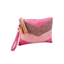 Fashion Color Block Snakeskin Patched Tassel Embellishment Clutch Bag 23.5*17 CM