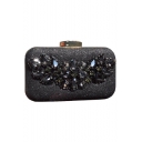 Luxury Solid Color Rhinestone Embellishment Black Clutch Evening Bag