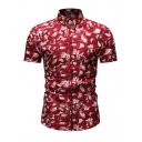 Summer Mens Fashion Printed Short Sleeve Button Up Slim Shirt