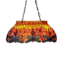 Dragonfly Pattern Island Chandelier 6 Lights Tiffany Rustic Stained Glass Island Light for Restaurant
