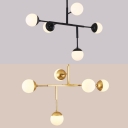 Five Lights Linear Chandelier Contemporary Metal Hanging Light in Black/Gold for Living Room