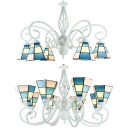 Blue Cone Suspension Light 6/8 Lights Tiffany Style Nautical Glass Chandelier for Dining Room