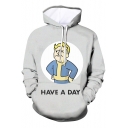 Men's Hot Fashion Lovely Comic Pattern Letter HAVE A DAY Long Sleeve Drawstring Grey Hoodie