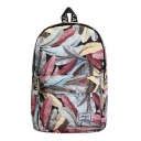 Fashion Colored Leaf Print Waterproof Polyester School Bag Leisure Travel Backpack for Girls 36*27*11 CM
