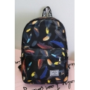 Fashion Feather Pattern Waterproof Black Polyester Leisure School Bag Travel Backpack for Girls 36*27*11 CM