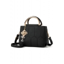 Women's Elegant Solid Color Rhinestone Metal Pendant Embellishment Satchel Tote Handbag 24*13*16 CM