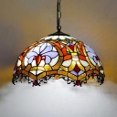 Restaurant Lotus Pendant Light Stained Glass 19.5 Inch 2 Lights Tiffany Style Suspension Light