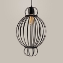 Black Orb Cage Ceiling Pendant 1 Light Industrial Metal Hanging Light for Dining Table Cafe
