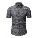 Summer Mens Fashion Floral Printed Short Sleeve Button Up Slim Fit Shirt