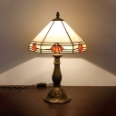 Bedroom Tent Shade Desk Light Glass Resin 1 Head Traditional Tiffany White Table Lamp with Plug-In Cord