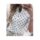 Popular Polka Dot Pattern Button Down Casual White Blouse Shirt