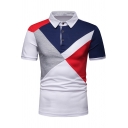 New Summer Men's Casual Colorblock Three-Button Patch Lapel Collar Short Sleeve Fitted Polo Shirt