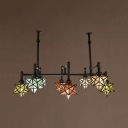 8 Lights Pipe Star Hanging Light Tiffany Style Industrial Stained Glass Chandelier for Hotel