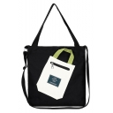 Fashion Creative Color Block Zip Pocket Patched Canvas School Shoulder Bag 33*6*35 CM