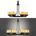 Clear Glass Cylinder Shade Pendant Light 6/8 Lights Industrial Metal Chandelier in Black for Bar