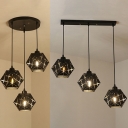 Metal Hexagonal Suspension Light Bedroom 3 Lights Modern Linear/Round Canopy Pendant Lamp in Black