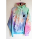FENG Letter Tie Dye Drawstring Long Sleeve Hoodie with Pocket