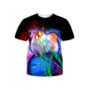 Funny Creative Crying Cat 3D Printed Round Neck Short Sleeve T-Shirt for Men