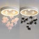 Black/Pink Fairy LED Ceiling Mount Light Third Gear Romantic Ceiling Fixture for Girl Bedroom