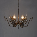 Country Style Fake Candle Chandelier Metal 6 Lights Suspension Light for Restaurant Living Room