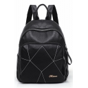 New Fashion Metal Letter Print Black PU Leather Backpack for Women 30*25*15 CM