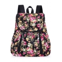 Fashion Floral Printed Double Zipper Embellishment Black Waterproof Nylon Casual Backpack 28*13*32 CM