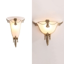 Frosted Glass Cone Wall Light with Flower 1 Light Rustic Style Sconce Light in White for Bathroom