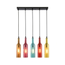 Colorful Wine Bottle Island Light 5 Lights Industrial Metal Hanging Lamp for Cafe Buffet