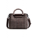Fashion Plaid Pattern Wooden Handle Hairy Satchel Tote Handbag 20*10*17 CM