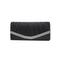 Stylish Rhinestone Patched Ruffle Detail Evening Clutch Bag for Women 22*10*6 CM